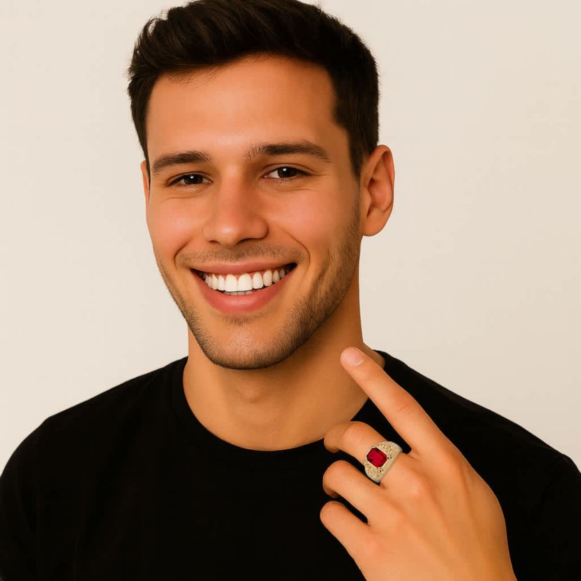 Mens 2.75 TCW Emerald-Cut Simulated Ruby Gold-Plated Nugget Style Ring
