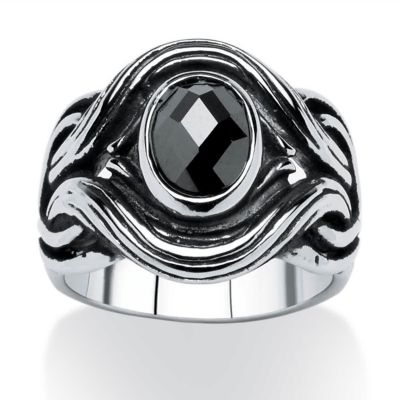 Seta Jewelry Men's 1.86 TCW Black Oval-Cut Cubic Zirconia Evil Eye Ring ...