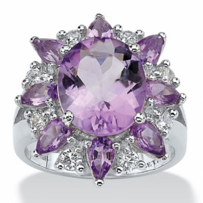 Seta Jewelry 6.70 TCW Oval Cut Genuine Purple Amethyst and White Topaz Sterling Silver Flower Ring