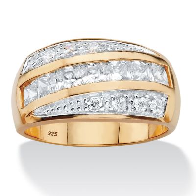Seta Jewelry Men's 1.32 TCW Square-Cut Cubic Zirconia 14k Gold-plated Sterling Silver Channel-Set Ring, White, 8
