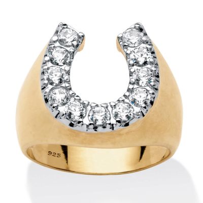 Seta Jewelry Men's 1.10 TCW Cubic Zirconia Gold-Plated Sterling Silver Horseshoe Ring, White, 8