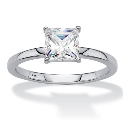 Seta Jewelry Lab Created Princess-Cut Created White Sapphire Solitaire Engagement Ring 1.16 TCW in Platinum-plated Sterling Silver, Blue, 10