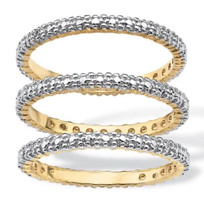 Seta Jewelry Diamond Accent Gold-Plated 3-Piece Stack Ring Eternity Band Set