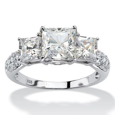 Seta Jewelry Lab Created Princess-Cut Created White Sapphire 3-Stone Ring 3.43 TCW in Platinum-plated Sterling Silver