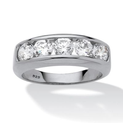 Seta Jewelry Men's 2.50 TCW Round Cubic Zirconia Ring in Platinum-plated Sterling Silver, White, 15