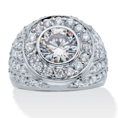 Seta Jewelry Men's Round Cubic Zirconia Geometric Cluster Ring 4.55 TCW in Platinum Plated, White, 12