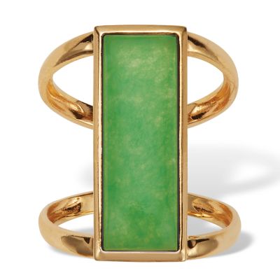 Seta Jewelry Emerald Cut Genuine Jade Bezel Set Cabachon Ring in 18k Gold-plated Sterling Silver