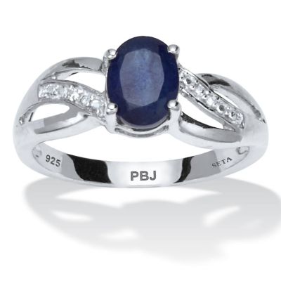 Seta Jewelry 1.92 TCW Oval Genuine Blue Sapphire and White Topaz Sterling Silver Ring