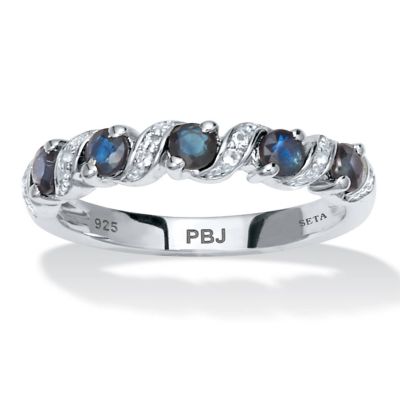 Seta Jewelry .91 TCW Round Genuine Blue Sapphire and White Topaz Sterling Silver Ring, 7
