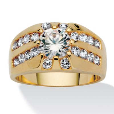 Seta Jewelry Men's 2.95 TCW Round Cubic Zirconia RIng in Goldtone Sizes 9-16, White, 15
