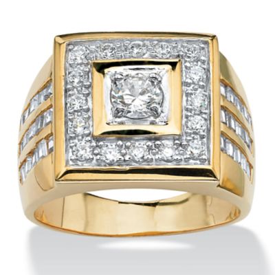 Seta Jewelry Men's 2.18 TCW Cubic Zirconia Yellow Gold-Plated Square Ring, White, 15