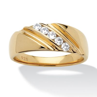 Seta Jewelry Men's .50 TCW Cubic Zirconia Gold-Plated Sterling Silver Diagonal Ring, White, 11