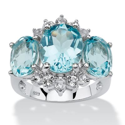 Seta Jewelry 10.25 TCW Genuine Oval-Cut Blue and White Topaz Ring in Platinum-plated Sterling Silver