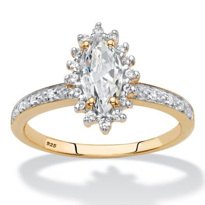 Seta Jewelry Lab Created Marquise-Cut Created White Sapphire and Diamond Accent Halo Engagement Ring 1.60 TCW in 18k Gold-plated Sterling Silver