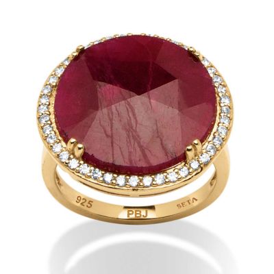 Seta Jewelry 14.35 TCW Round Genuine Red Ruby and Cubic Zirconia 18k Yellow Gold-Plated Sterling Silver Halo Ring