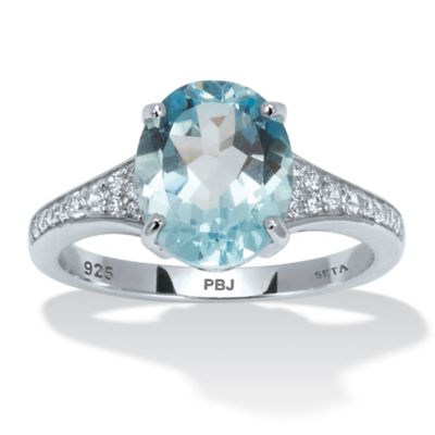 Seta Jewelry 4.70 TCW Oval Cut Genuine Blue Topaz and Round Cubic Zirconia Sterling Silver Ring
