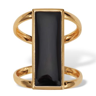 Seta Jewelry Emerald Cut Genuine Black Onyx Bezel Set Cabachon Ring in 18k Gold-plated Sterling Silver
