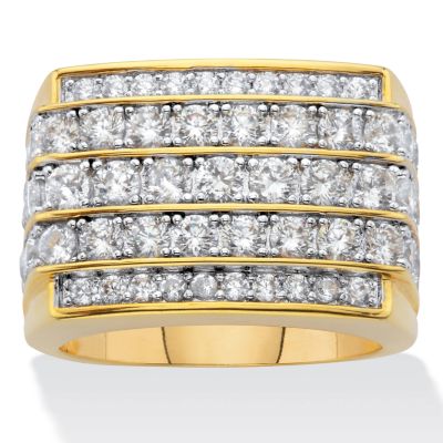 Seta Jewelry Men's 2.99 cttw. Round Cubic Zirconia 14K Gold Plated Multi Row Step Top Ring, White, 10