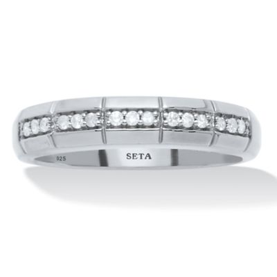 Seta Jewelry Men's .15 TCW Round Diamond Platinum-Plated Sterling Silver Slit Band Ring, White, 16 in