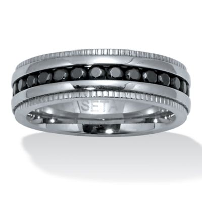 Seta Jewelry .92 TCW Men's Round Black Cubic Zirconia Stainless Steel Eternity Ring, 11