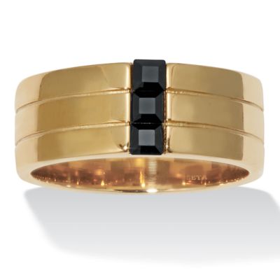 Seta Jewelry Men's Black Crystal Gold Ion-Plated Stainless Steel 3-Stone Ring