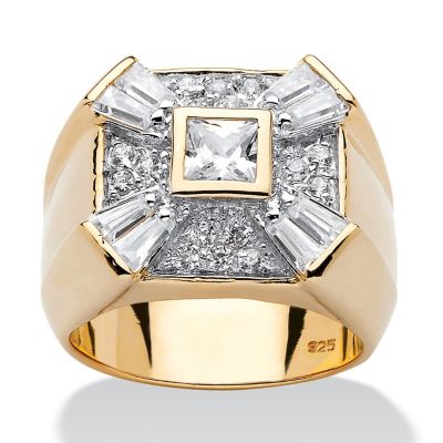 Seta Jewelry Men's 2.48 TCW Square, Round and Baguette Cubic Zirconia 14k Gold-plated Sterling Silver Ring