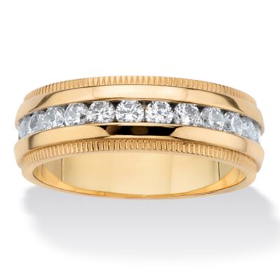 Seta Jewelry Men's Round Cubic Zirconia Eternity Wedding Ring 1.12 TCW in Gold Ion-Plated Stainless Steel, White, 15