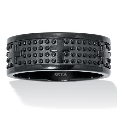 Seta Jewelry Men's Black Ion-Plated Stainless Steel Cross Ring, 14