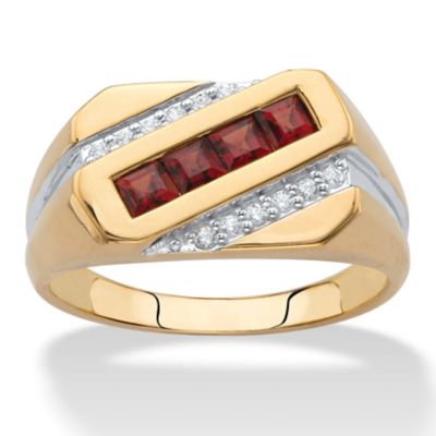 Seta Jewelry Men's .96 TCW Garnet and Diamond Diagonal Ring in 18k Yellow Gold-plated, Red