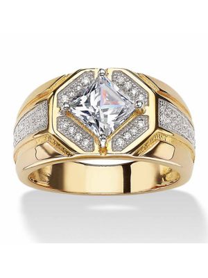Seta Jewelry Men's 1.44 TCW Square-Cut Cubic Zirconia Octagon Ring in 14k Gold-Plated, White, 9