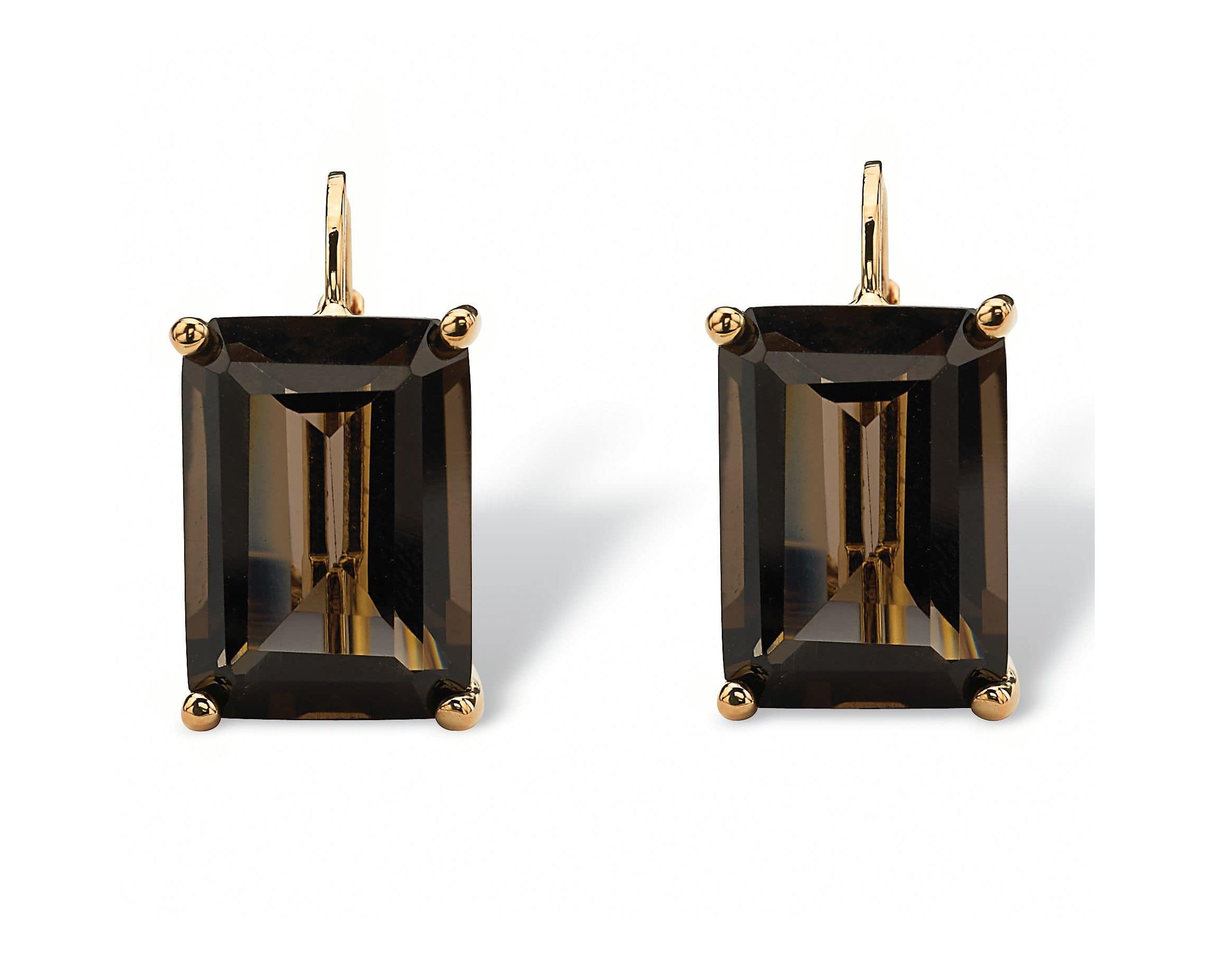 14.50 TCW Emerald-Cut Smoky Quartz Drop Earrings in Gold-Plated