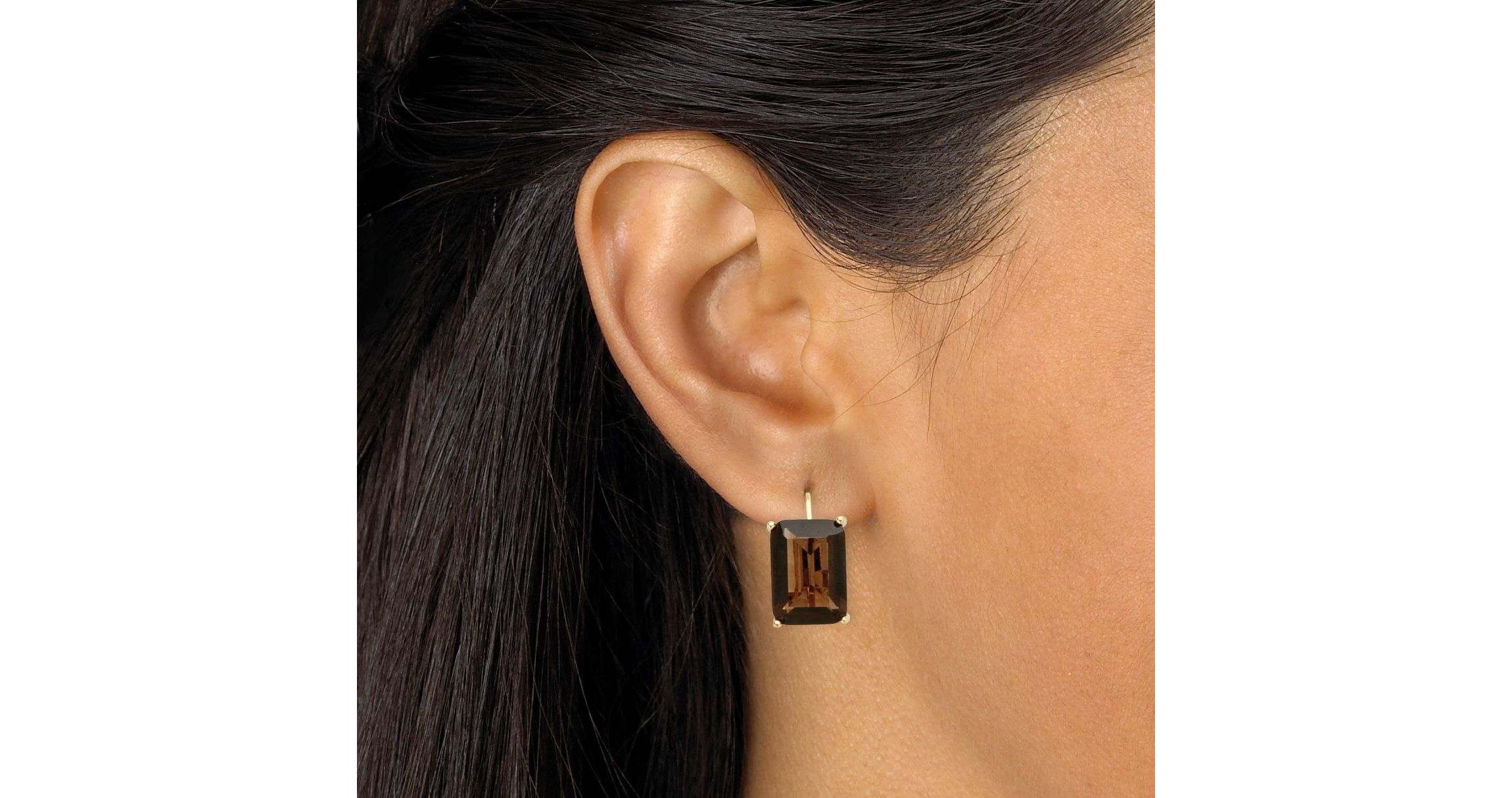 14.50 TCW Emerald-Cut Smoky Quartz Drop Earrings in Gold-Plated