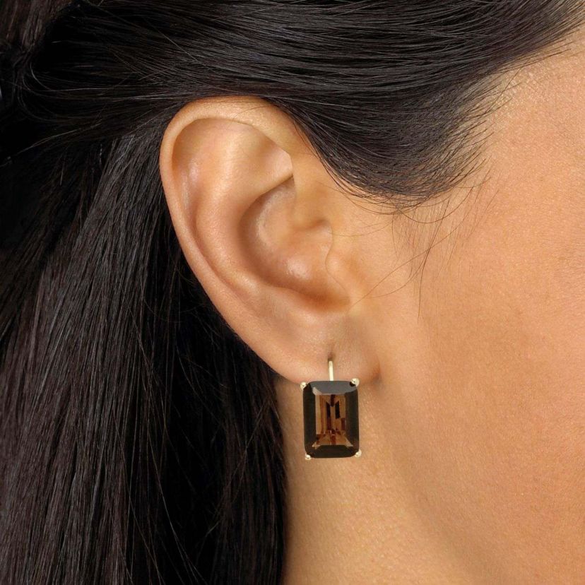 14.50 TCW Emerald-Cut Smoky Quartz Drop Earrings in Gold-Plated