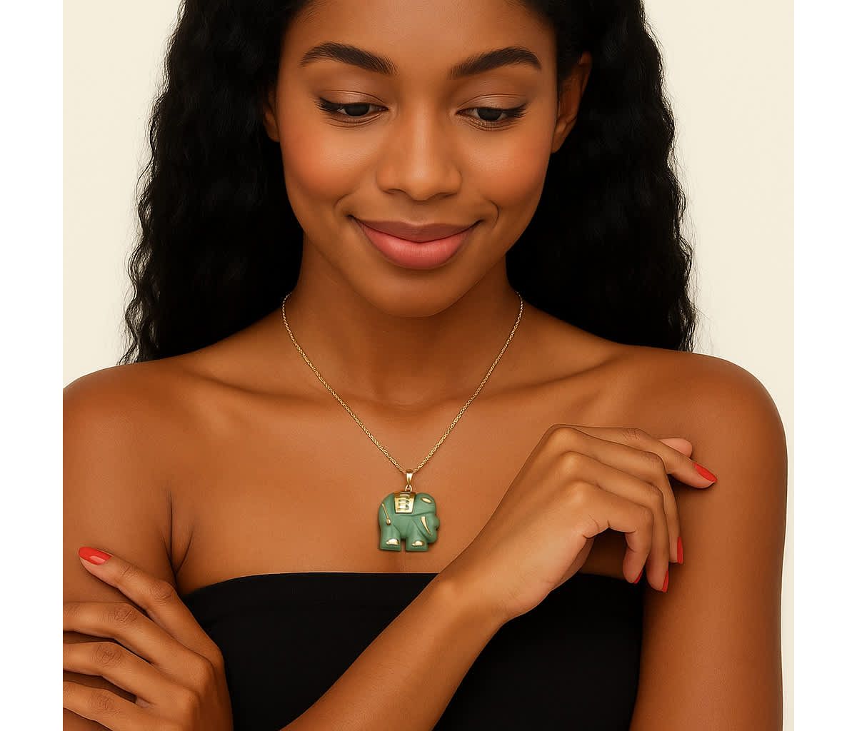 Genuine Jade 14k Gold Good Fortune Elephant Pendant