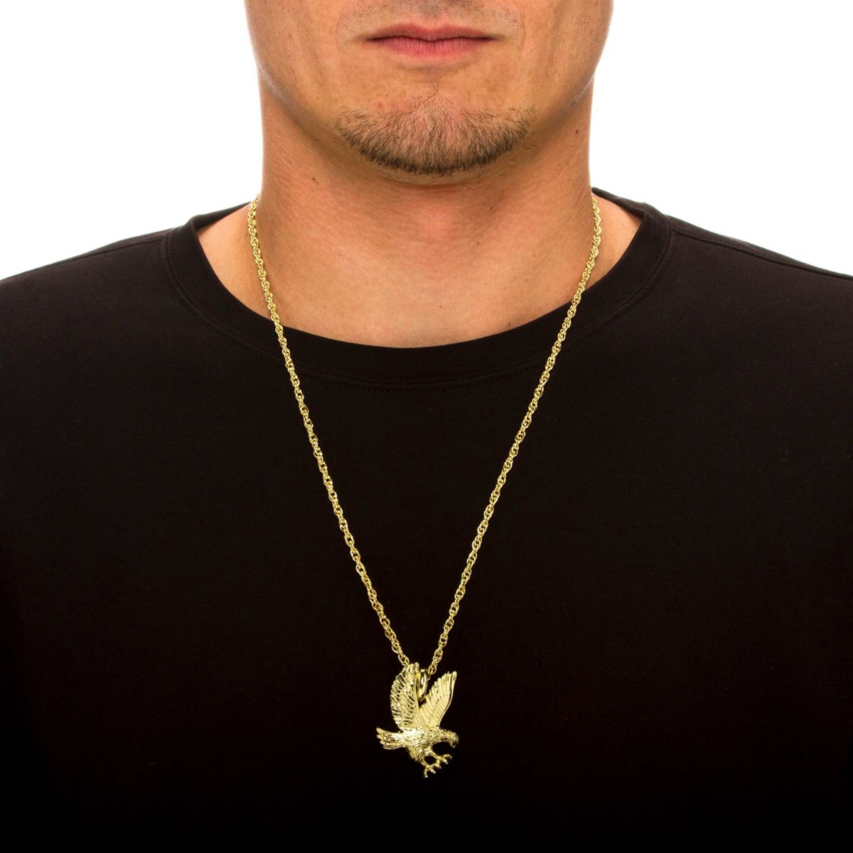 Mens Eagle Pendant and Chain in Yellow Goldtone 24"