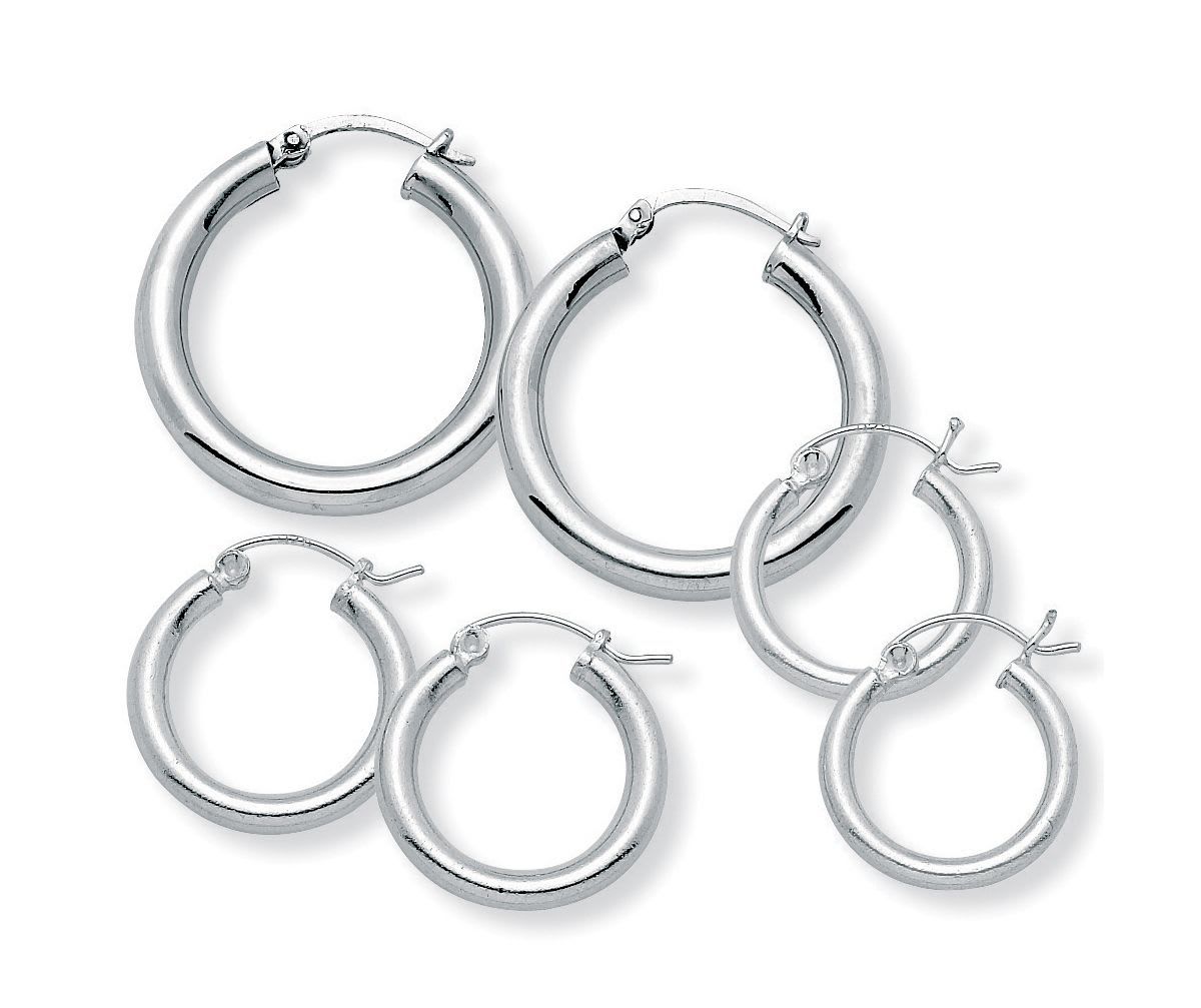 3 Pair Hoop Earrings Set in .925 Sterling Silver