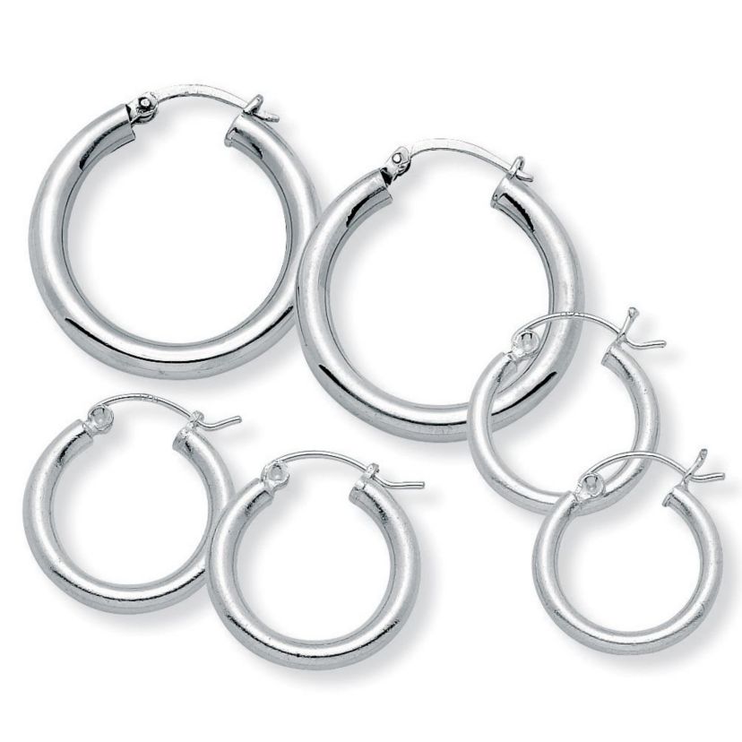 3 Pair Hoop Earrings Set in .925 Sterling Silver