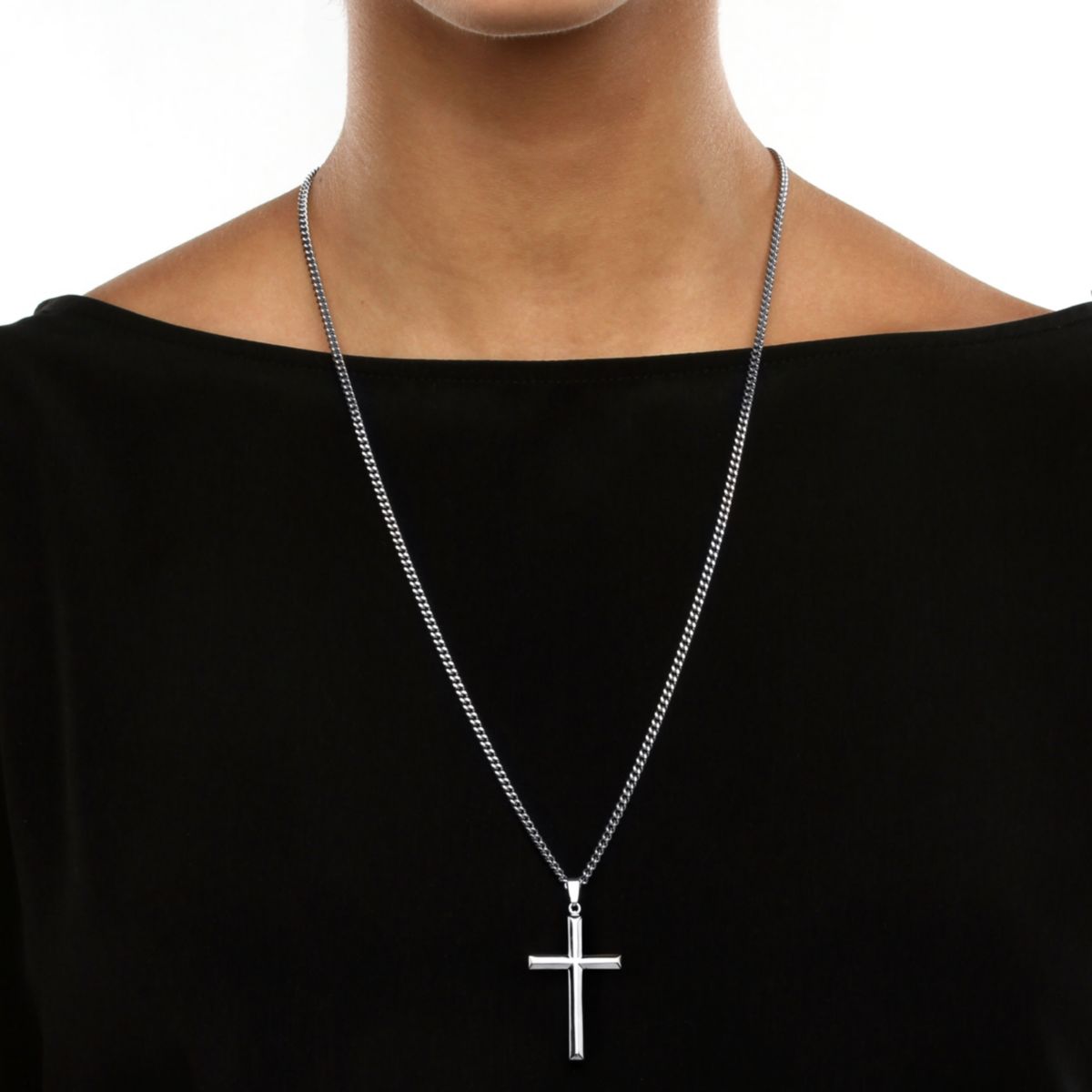Cross Pendant in .925 Sterling Silver with Stainless Steel Chain 24"