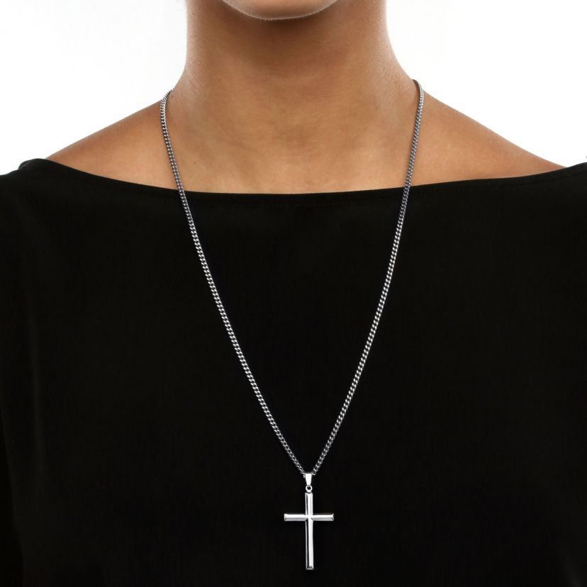 Cross Pendant in .925 Sterling Silver with Stainless Steel Chain 24"