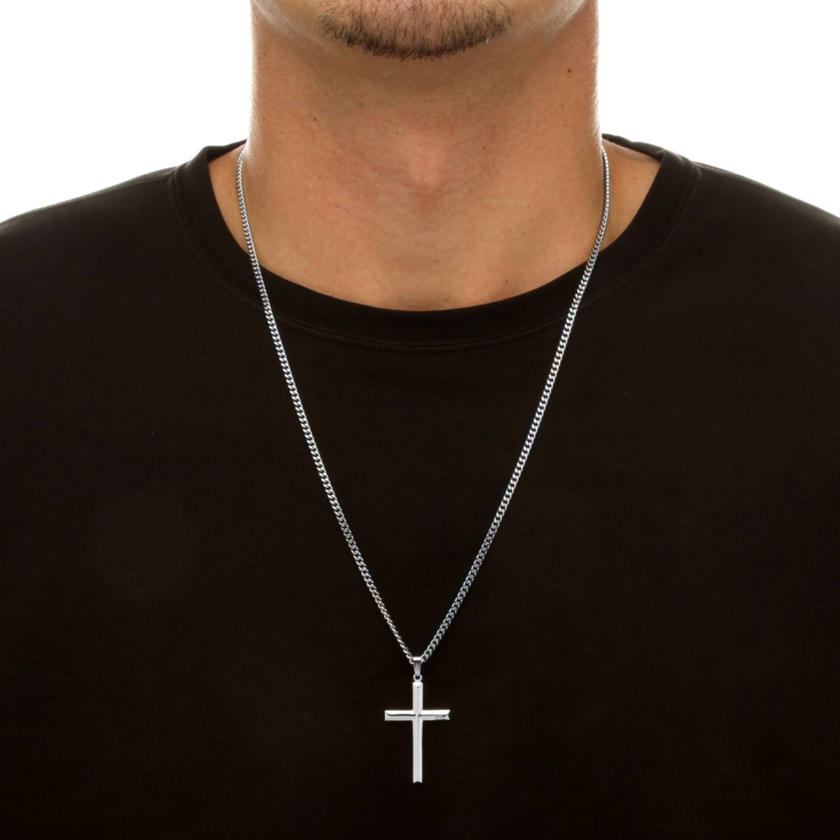 Cross Pendant in .925 Sterling Silver with Stainless Steel Chain 24"