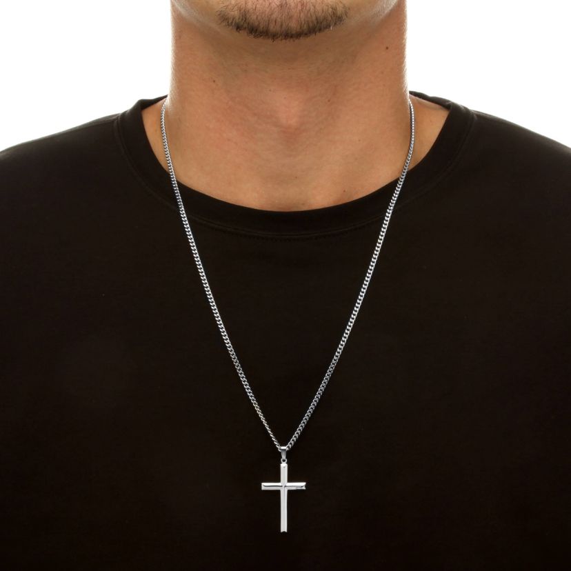 Cross Pendant in .925 Sterling Silver with Stainless Steel Chain 24"