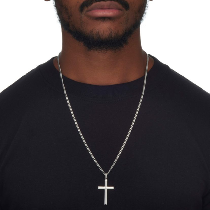 Cross Pendant in .925 Sterling Silver with Stainless Steel Chain 24"