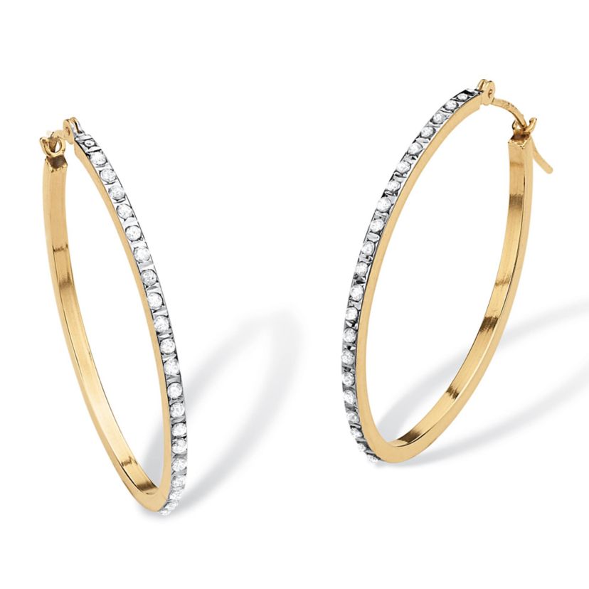 Diamond Accent 14k Yellow Gold Diamond Fascination Hoop Earrings (1 1/4")