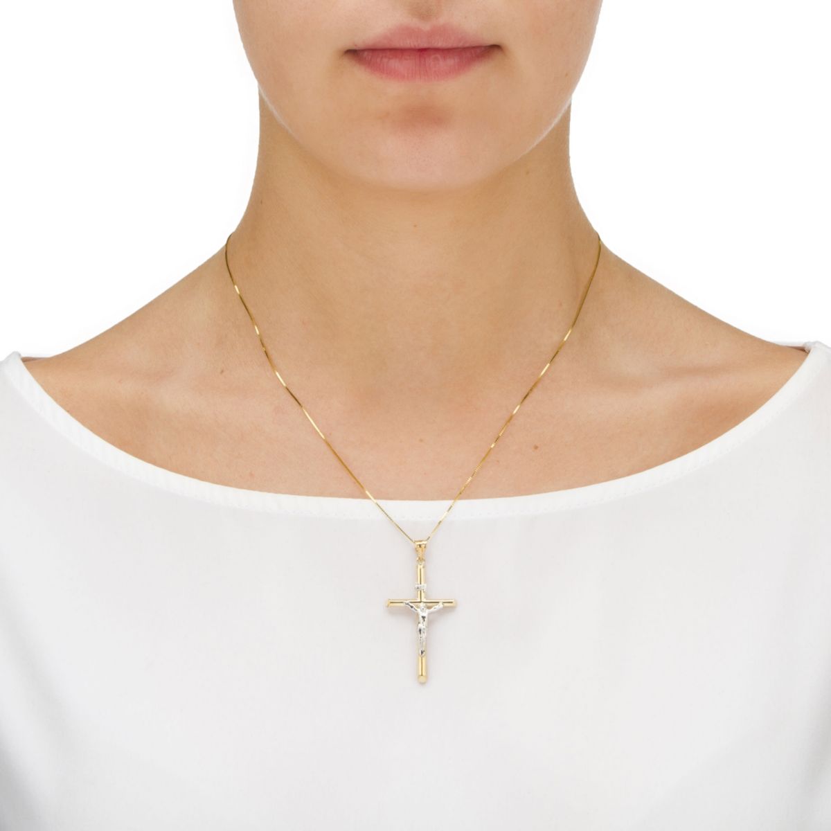 10k Two-Tone Gold Religious Crucifix Cross Pendant