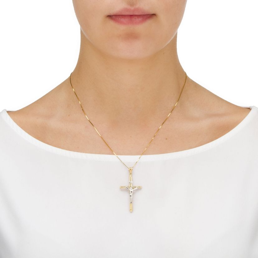 10k Two-Tone Gold Religious Crucifix Cross Pendant