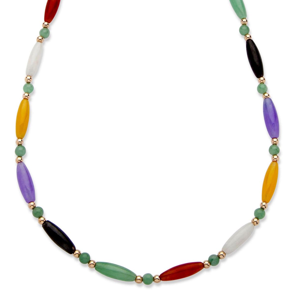 Multicolor Genuine Jade 14k Gold Beaded and Barrel Shapes Link Necklace 18"