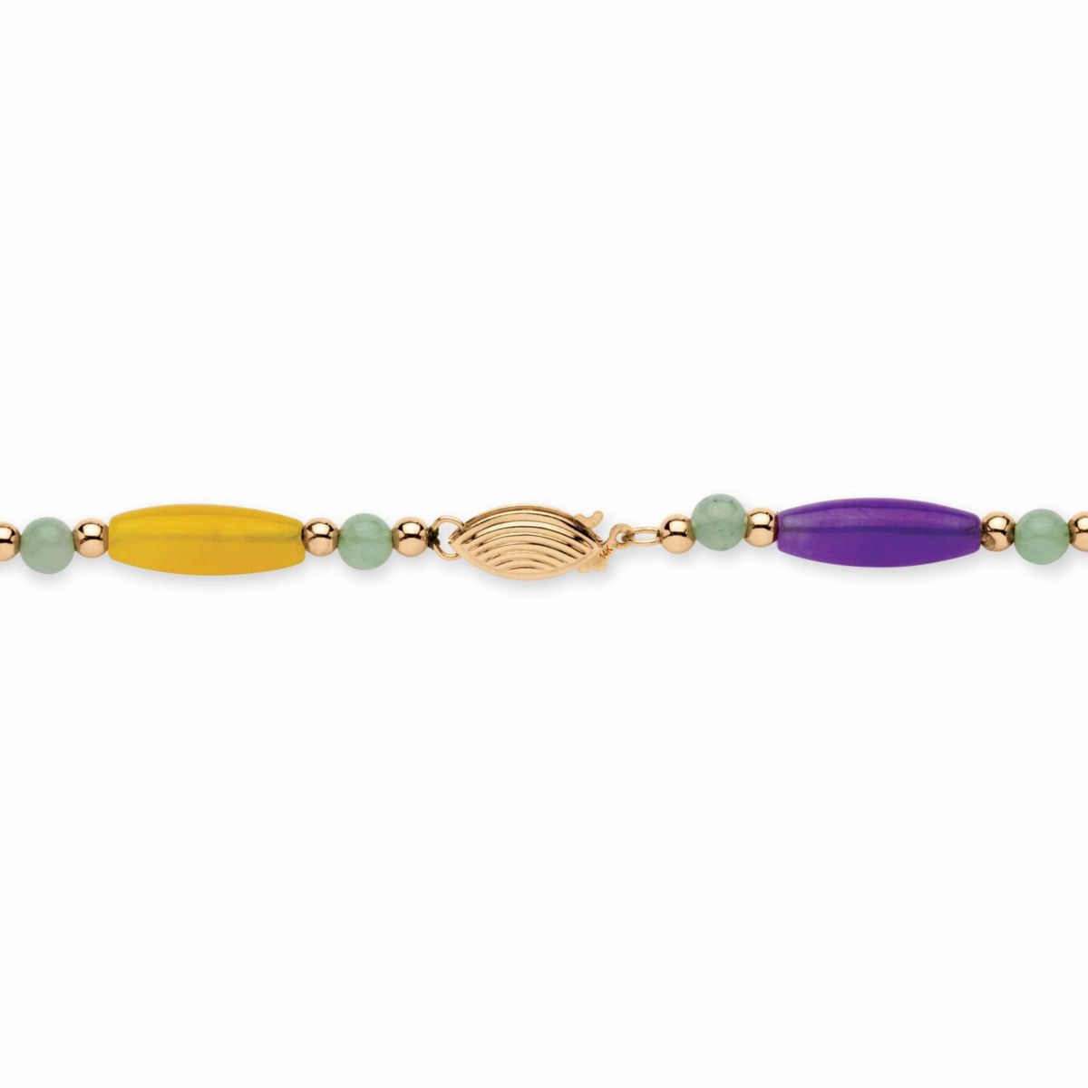 Multicolor Genuine Jade 14k Gold Beaded and Barrel Shapes Link Necklace 18"
