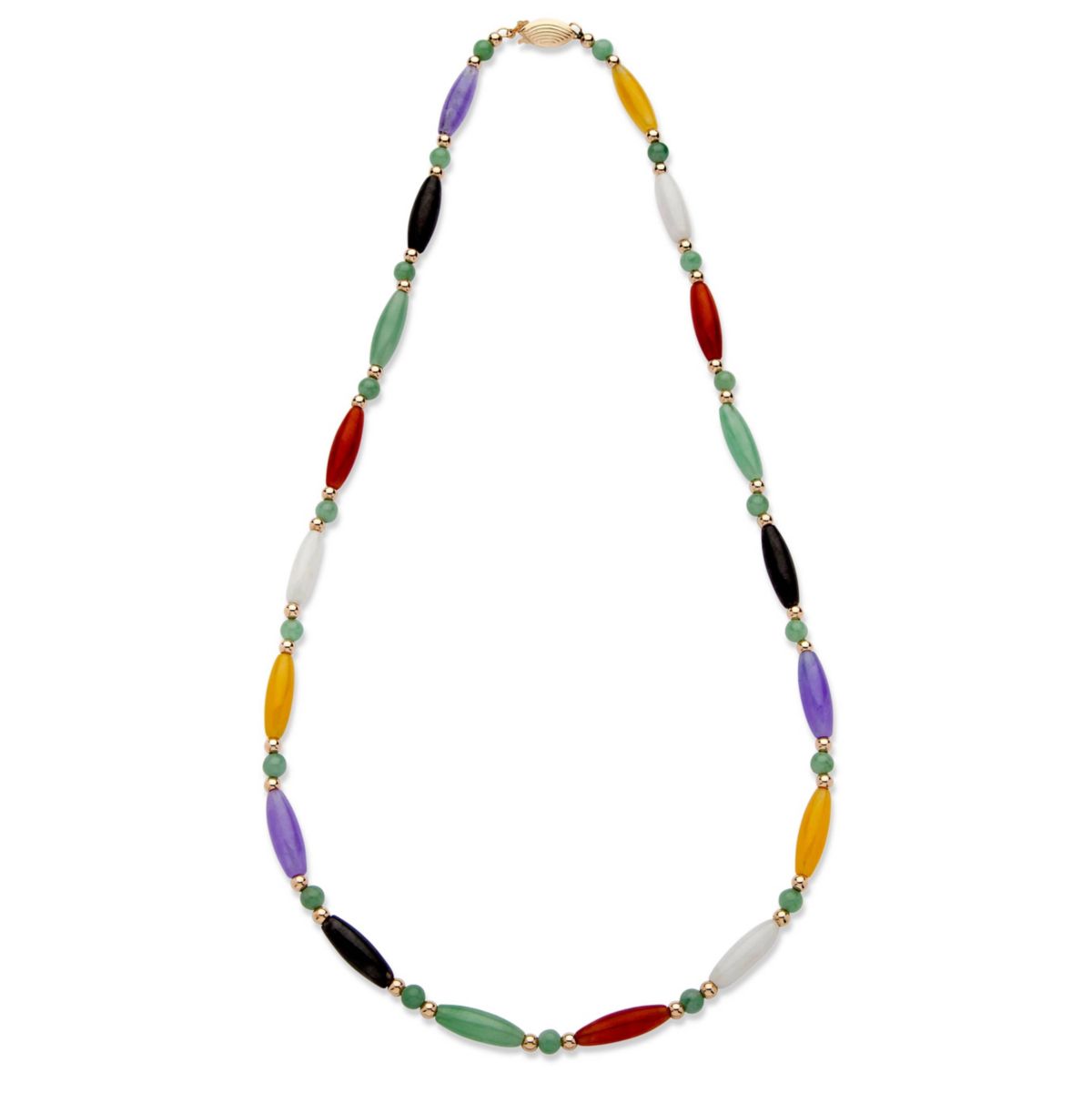 Multicolor Genuine Jade 14k Gold Beaded and Barrel Shapes Link Necklace 18"