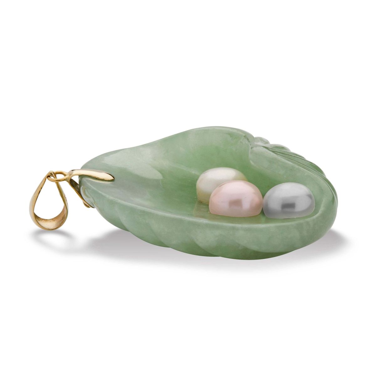 Seta Jewelry Genuine Jade and Cultured Pearl Shell Pendant in 14k Gold ...