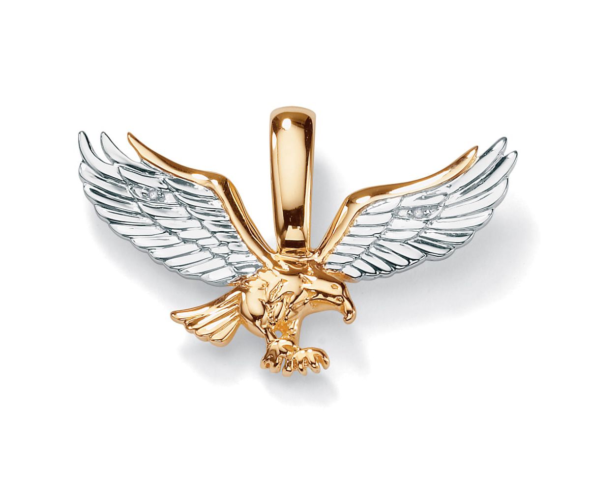 Mens Diamond Accent 10k Yellow Gold Two-Tone Golden Eagle Pendant